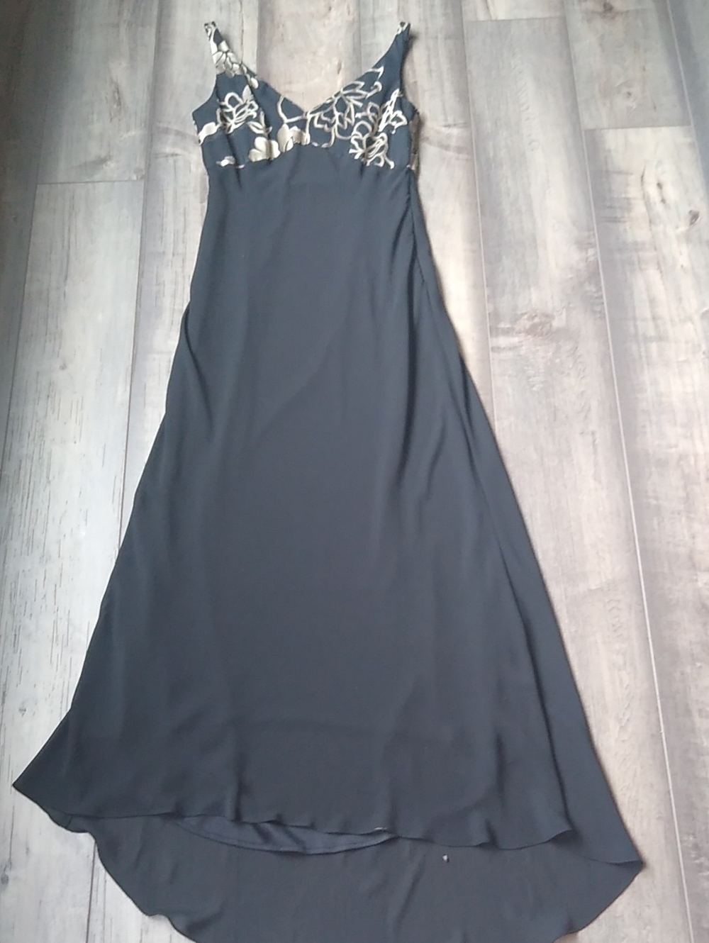 Alex Evenings Black Maxi Dress with Cream Floral Bodice